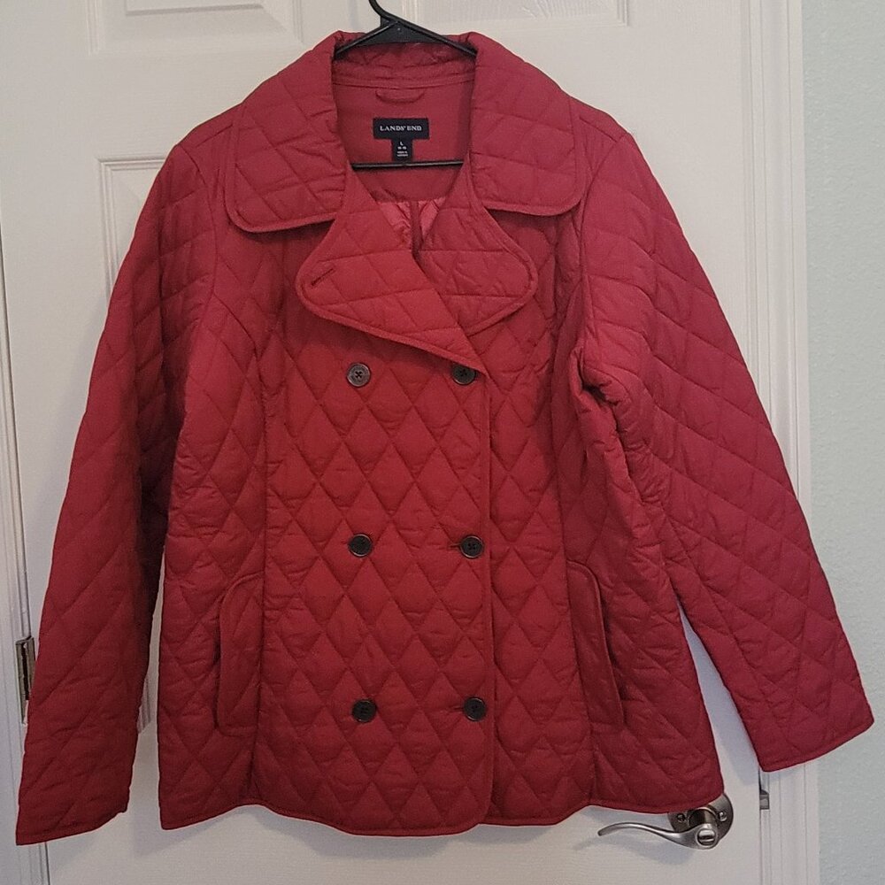 Land’s End Black Quilted Pea Coat Lightweight Jacket Large (14-16)